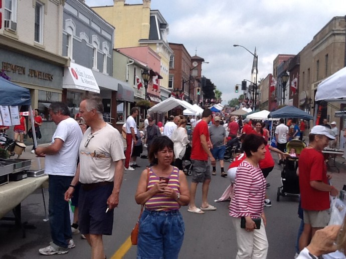 Main Street was all red Nd white for the Canada Day celebration.