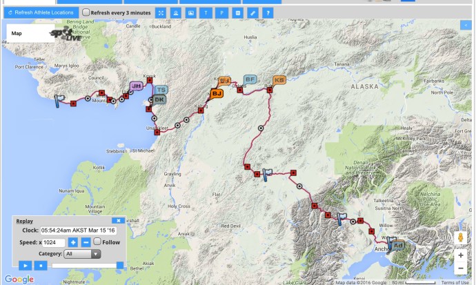 Iditerod map with Spot tracking of particilants